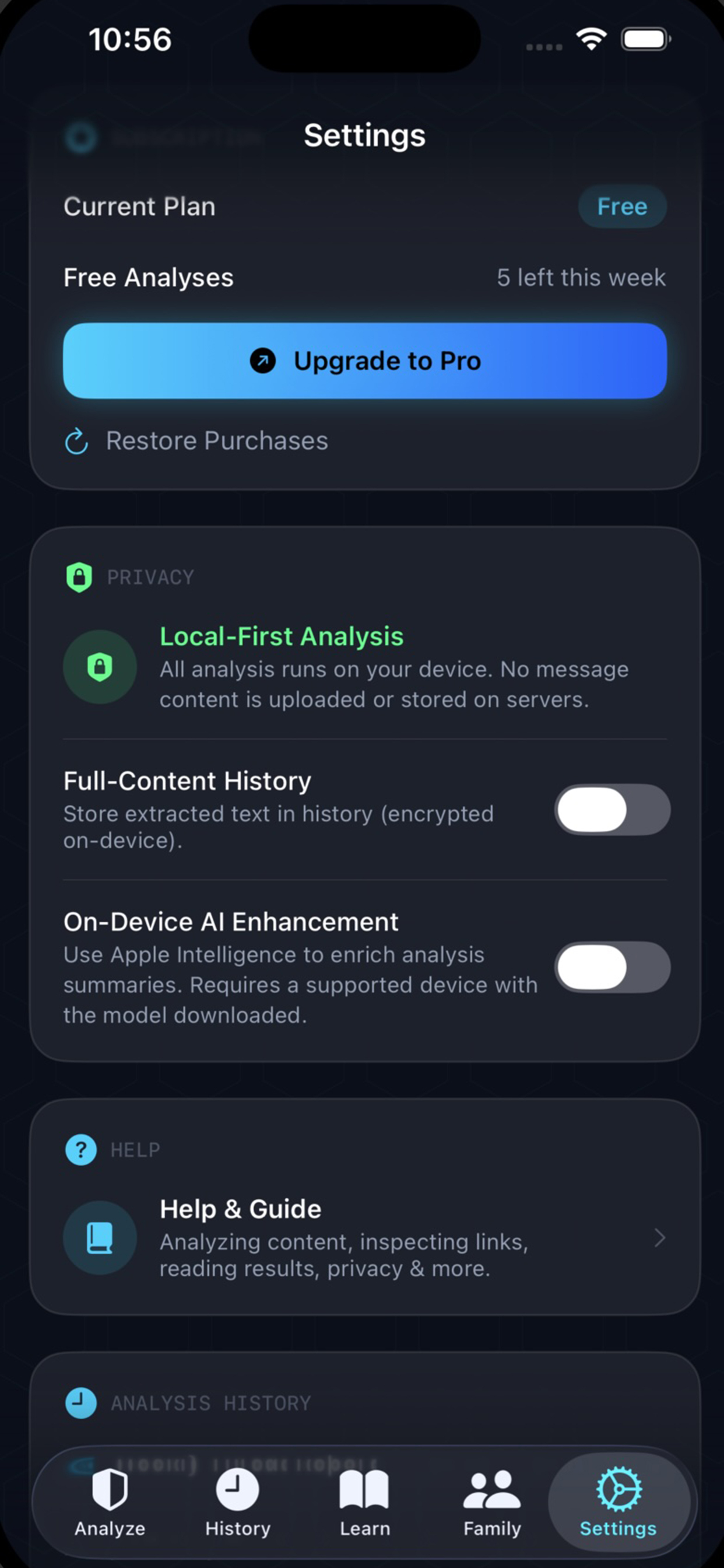 FraudScope settings showing Scam Contact Book, notification preferences, and Trusted Person setup