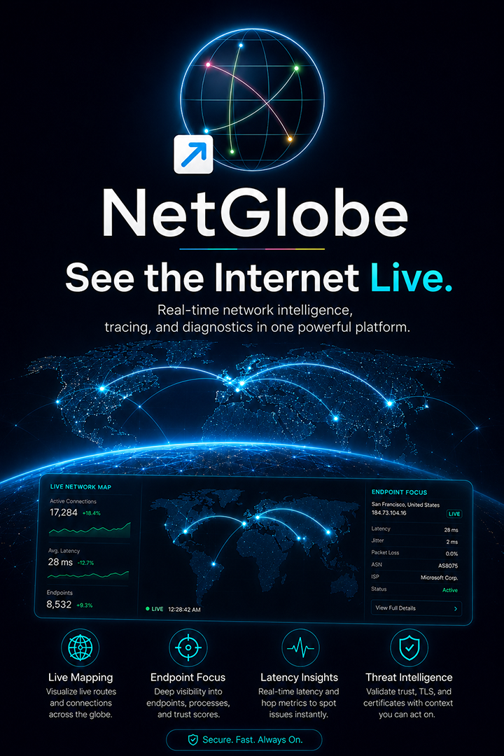 NetGlobe — see the Internet live on a 2D world map and 3D globe